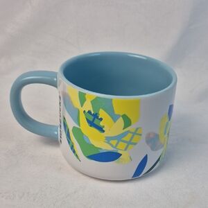 Starbucks Citrus Mug Floral Coffee Ceramic Yellow Blue 14oz 2023 - Read Descript